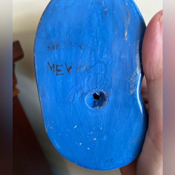 Vintage Blue Cat Figurine Hand Painted Glazed Mexican Folk Art Clay Pottery - Picture 7 of 9